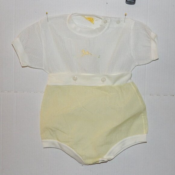Baby Romper, Yellow and White, Vintage, Size 6-12 Months - Picture 3 of 6